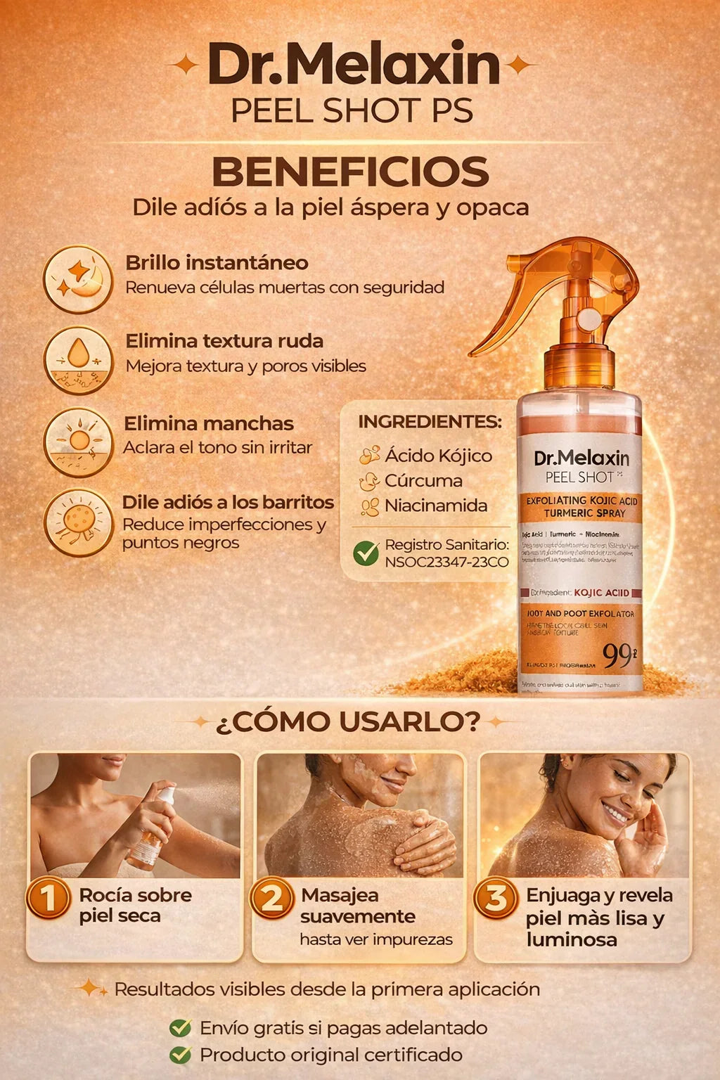 Dr.Melaxin Peel Shot Kojic Acid & Turmeric Body Exfoliating Spray 200ml